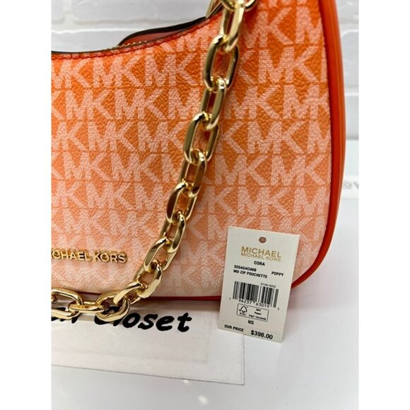 Michael Kors Cora Medium Ombré Logo Shoulder Purse Crossbody Bag Poppy - Picture 7 of 7